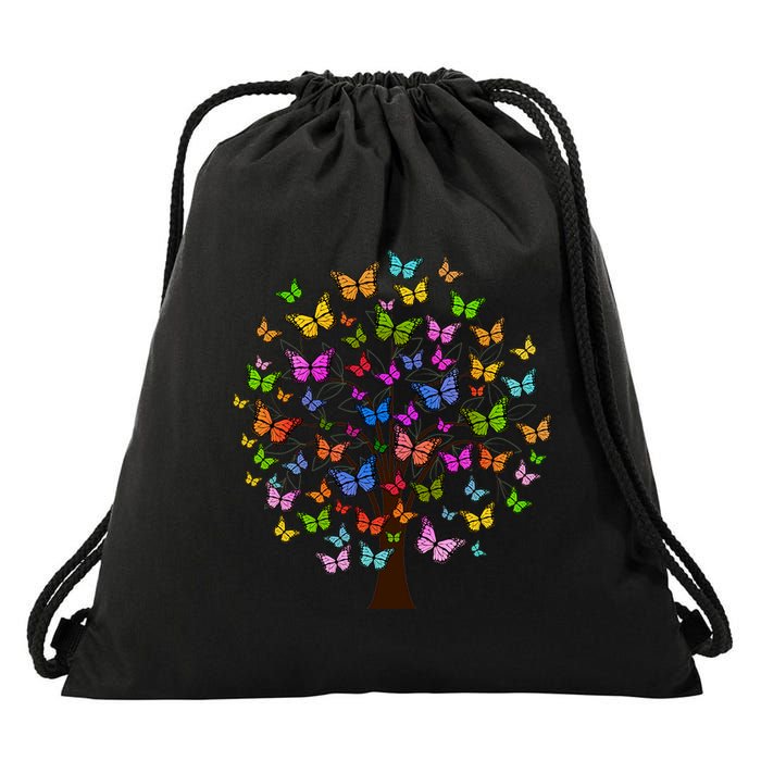 Butterfly Colorful Tree Drawstring Bag