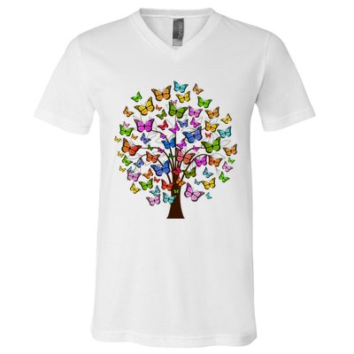 Butterfly Colorful Tree V-Neck T-Shirt
