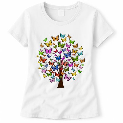 Butterfly Colorful Tree Womens T-Shirt