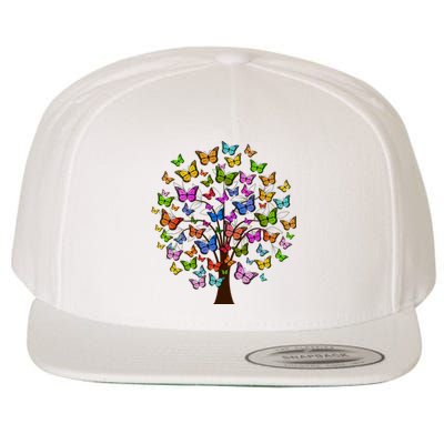 Butterfly Colorful Tree Wool Snapback Cap