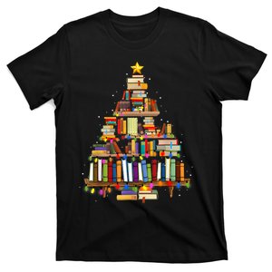 Book Christmas Tree Lights Teacher Librarian Read Lover Xmas T-Shirt