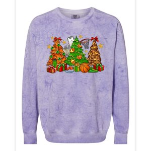 Basketball Christmas Trees Xmas Holiday Leopard Print Gift Colorblast Crewneck Sweatshirt