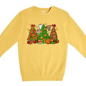 Basketball Christmas Trees Xmas Holiday Leopard Print Gift Premium Crewneck Sweatshirt