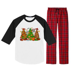 Basketball Christmas Trees Xmas Holiday Leopard Print Gift Raglan Sleeve Pajama Set