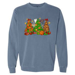 Basketball Christmas Trees Xmas Holiday Leopard Print Gift Garment-Dyed Sweatshirt