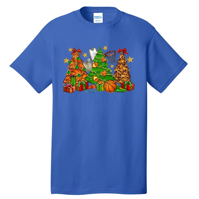 Basketball Christmas Trees Xmas Holiday Leopard Print Gift Tall T-Shirt