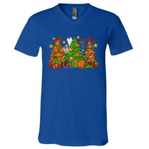 Basketball Christmas Trees Xmas Holiday Leopard Print Gift V-Neck T-Shirt