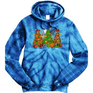 Basketball Christmas Trees Xmas Holiday Leopard Print Gift Tie Dye Hoodie