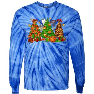 Basketball Christmas Trees Xmas Holiday Leopard Print Gift Tie-Dye Long Sleeve Shirt