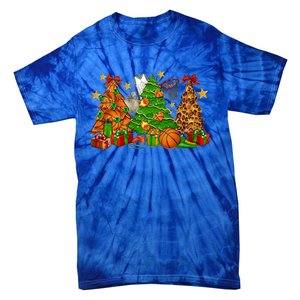 Basketball Christmas Trees Xmas Holiday Leopard Print Gift Tie-Dye T-Shirt