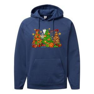 Basketball Christmas Trees Xmas Holiday Leopard Print Gift Performance Fleece Hoodie