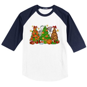 Basketball Christmas Trees Xmas Holiday Leopard Print Gift Baseball Sleeve Shirt