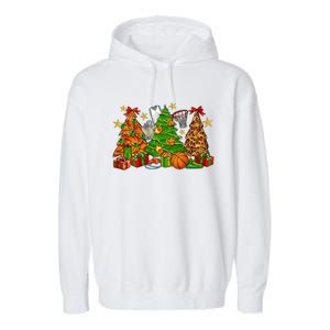 Basketball Christmas Trees Xmas Holiday Leopard Print Gift Garment-Dyed Fleece Hoodie