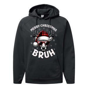 Bruh Christmas Teens Xmas Merry Christmas Reindeer Performance Fleece Hoodie