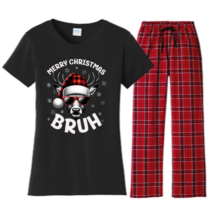 Bruh Christmas Teens Xmas Merry Christmas Reindeer Women's Flannel Pajama Set