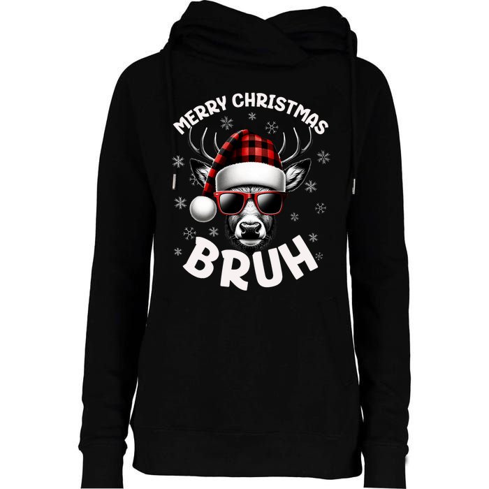 Bruh Christmas Teens Xmas Merry Christmas Reindeer Womens Funnel Neck Pullover Hood