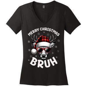 Bruh Christmas Teens Xmas Merry Christmas Reindeer Women's V-Neck T-Shirt