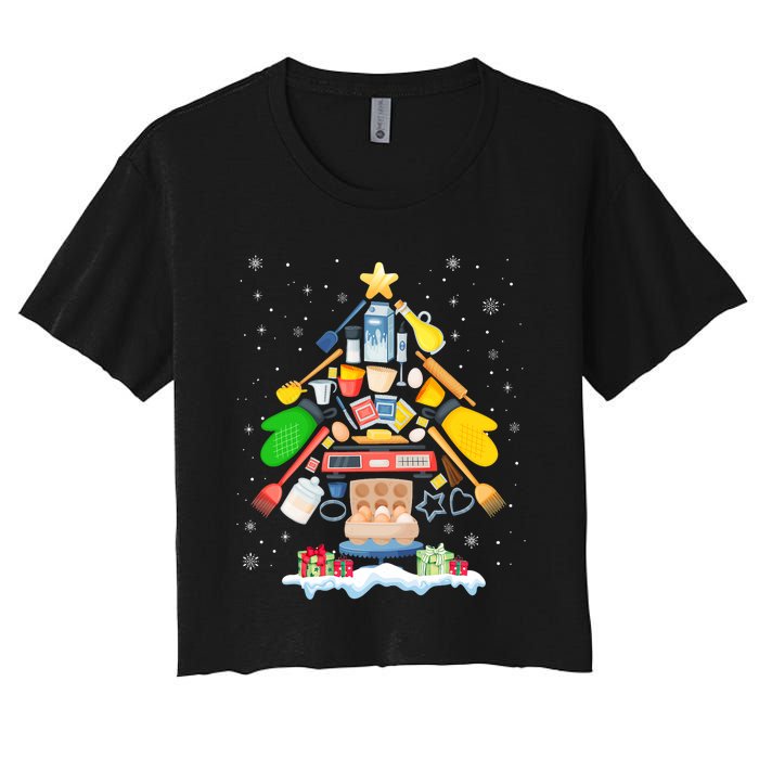 Baking Christmas Tree Pajama Merry Christmas Baker Xmas Women's Crop Top Tee