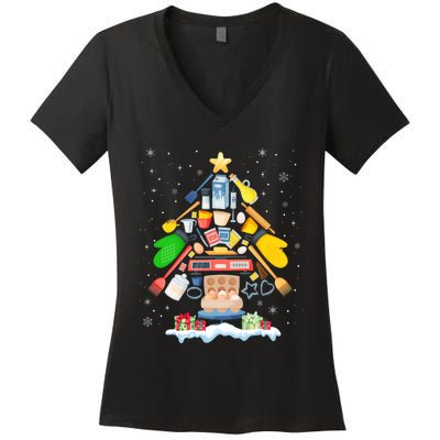 Baking Christmas Tree Pajama Merry Christmas Baker Xmas Women's V-Neck T-Shirt