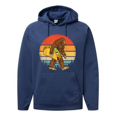 Bigfoot Carrying Taco Funny Cinco De Mayo Sasquatch Performance Fleece Hoodie