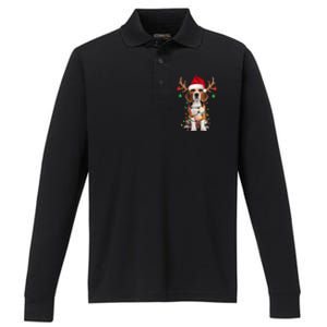 Beagle Christmas Tree Beagle Santa Hat Lover Gift Performance Long Sleeve Polo