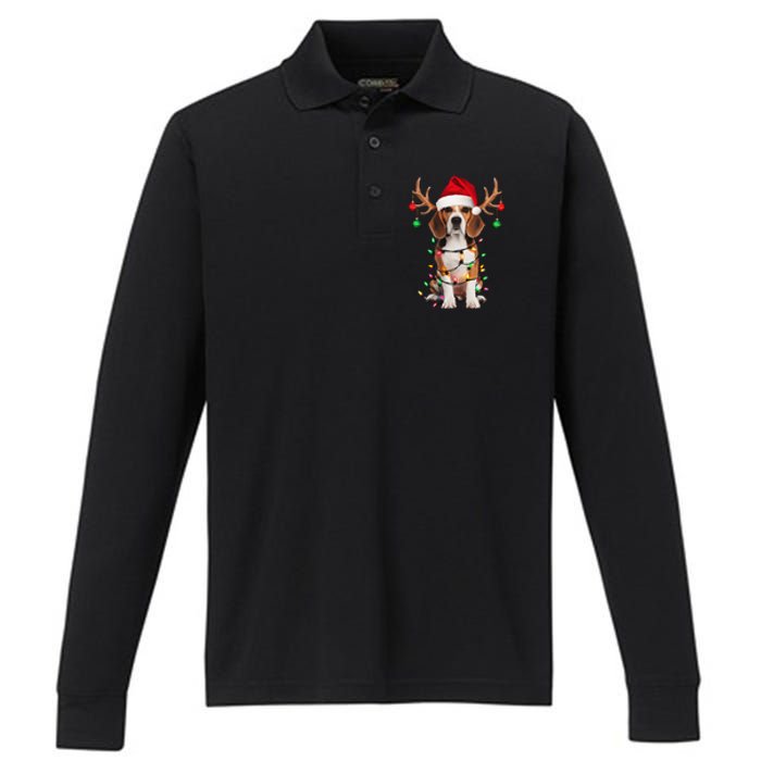 Beagle Christmas Tree Beagle Santa Hat Lover Gift Performance Long Sleeve Polo