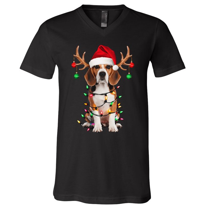 Beagle Christmas Tree Beagle Santa Hat Lover Gift V-Neck T-Shirt