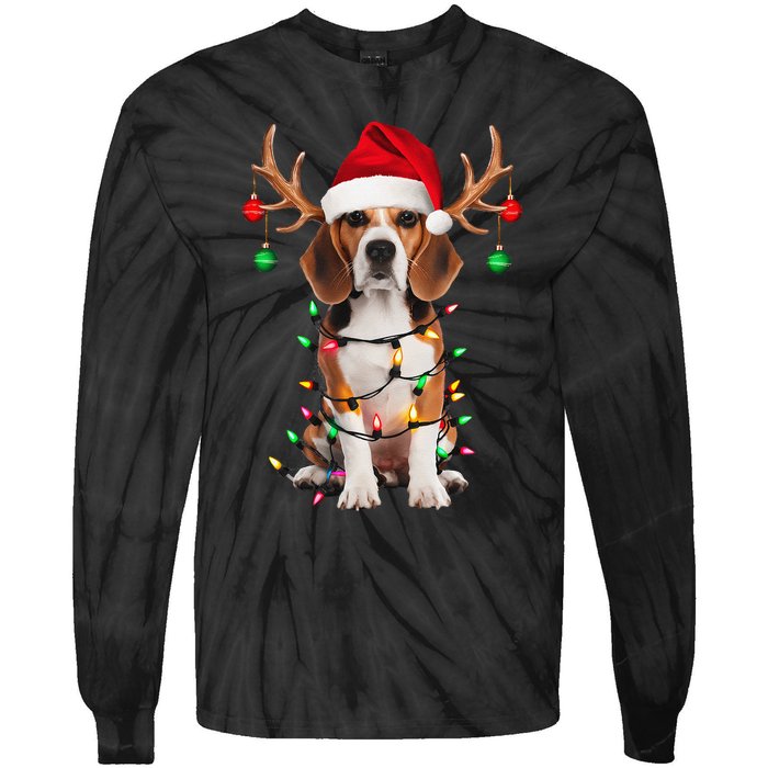 Beagle Christmas Tree Beagle Santa Hat Lover Gift Tie-Dye Long Sleeve Shirt