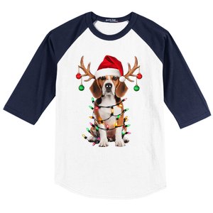 Beagle Christmas Tree Beagle Santa Hat Lover Gift Baseball Sleeve Shirt