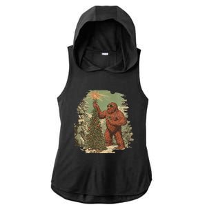 Bigfoot Christmas Tree Lights Tarot Xmas Sasquatch Ladies PosiCharge Tri-Blend Wicking Draft Hoodie Tank