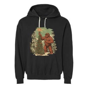 Bigfoot Christmas Tree Lights Tarot Xmas Sasquatch Garment-Dyed Fleece Hoodie