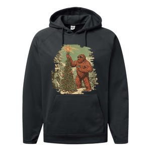 Bigfoot Christmas Tree Lights Tarot Xmas Sasquatch Performance Fleece Hoodie