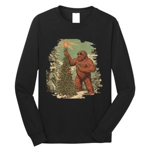 Bigfoot Christmas Tree Lights Tarot Xmas Sasquatch Long Sleeve Shirt