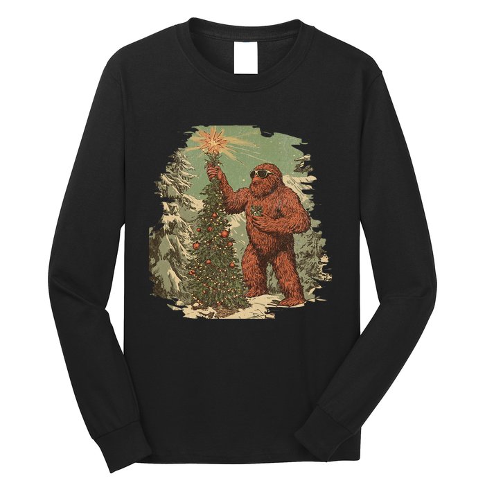 Bigfoot Christmas Tree Lights Tarot Xmas Sasquatch Long Sleeve Shirt