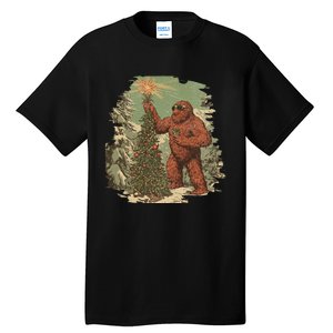 Bigfoot Christmas Tree Lights Tarot Xmas Sasquatch Tall T-Shirt