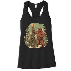 Bigfoot Christmas Tree Lights Tarot Xmas Sasquatch Women's Racerback Tank