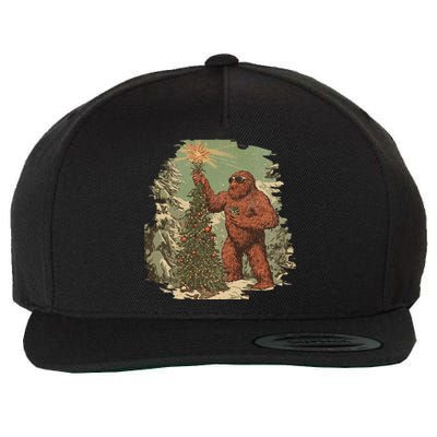 Bigfoot Christmas Tree Lights Tarot Xmas Sasquatch Wool Snapback Cap