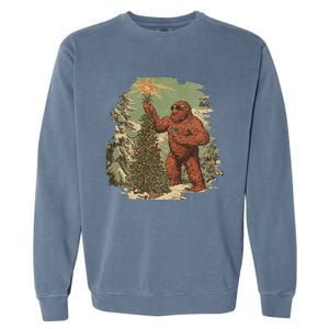 Bigfoot Christmas Tree Lights Tarot Xmas Sasquatch Garment-Dyed Sweatshirt