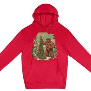 Bigfoot Christmas Tree Lights Tarot Xmas Sasquatch Premium Pullover Hoodie