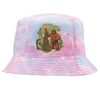 Bigfoot Christmas Tree Lights Tarot Xmas Sasquatch Tie-Dyed Bucket Hat