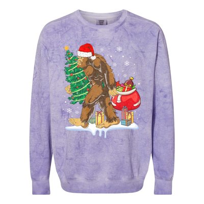 Bigfoot Christmas Tree Lights Xmas Sasquatch Lovers Colorblast Crewneck Sweatshirt