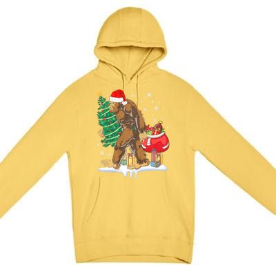 Bigfoot Christmas Tree Lights Xmas Sasquatch Lovers Premium Pullover Hoodie