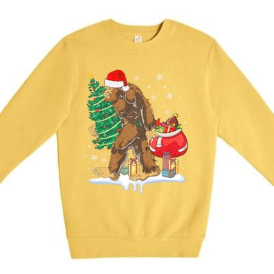 Bigfoot Christmas Tree Lights Xmas Sasquatch Lovers Premium Crewneck Sweatshirt