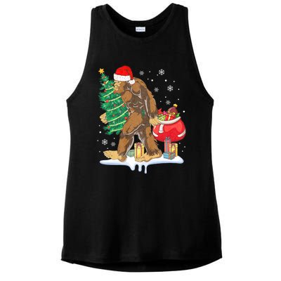 Bigfoot Christmas Tree Lights Xmas Sasquatch Lovers Ladies PosiCharge Tri-Blend Wicking Tank