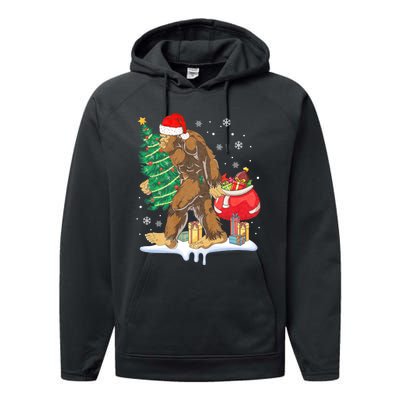 Bigfoot Christmas Tree Lights Xmas Sasquatch Lovers Performance Fleece Hoodie