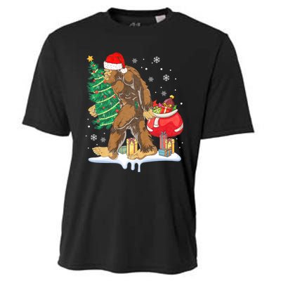 Bigfoot Christmas Tree Lights Xmas Sasquatch Lovers Cooling Performance Crew T-Shirt