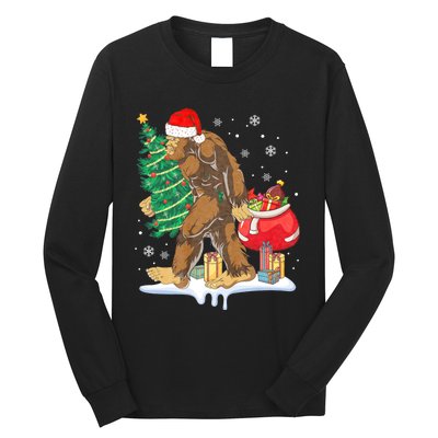 Bigfoot Christmas Tree Lights Xmas Sasquatch Lovers Long Sleeve Shirt