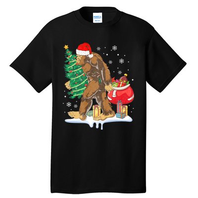 Bigfoot Christmas Tree Lights Xmas Sasquatch Lovers Tall T-Shirt