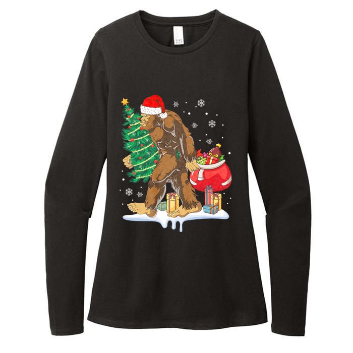 Bigfoot Christmas Tree Lights Xmas Sasquatch Lovers Womens CVC Long Sleeve Shirt