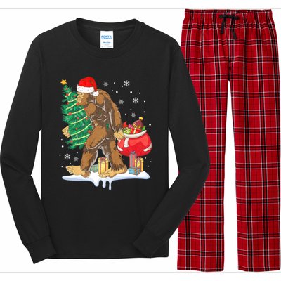 Bigfoot Christmas Tree Lights Xmas Sasquatch Lovers Long Sleeve Pajama Set